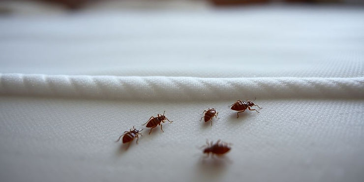 Bed bugs along the seam of a mattress