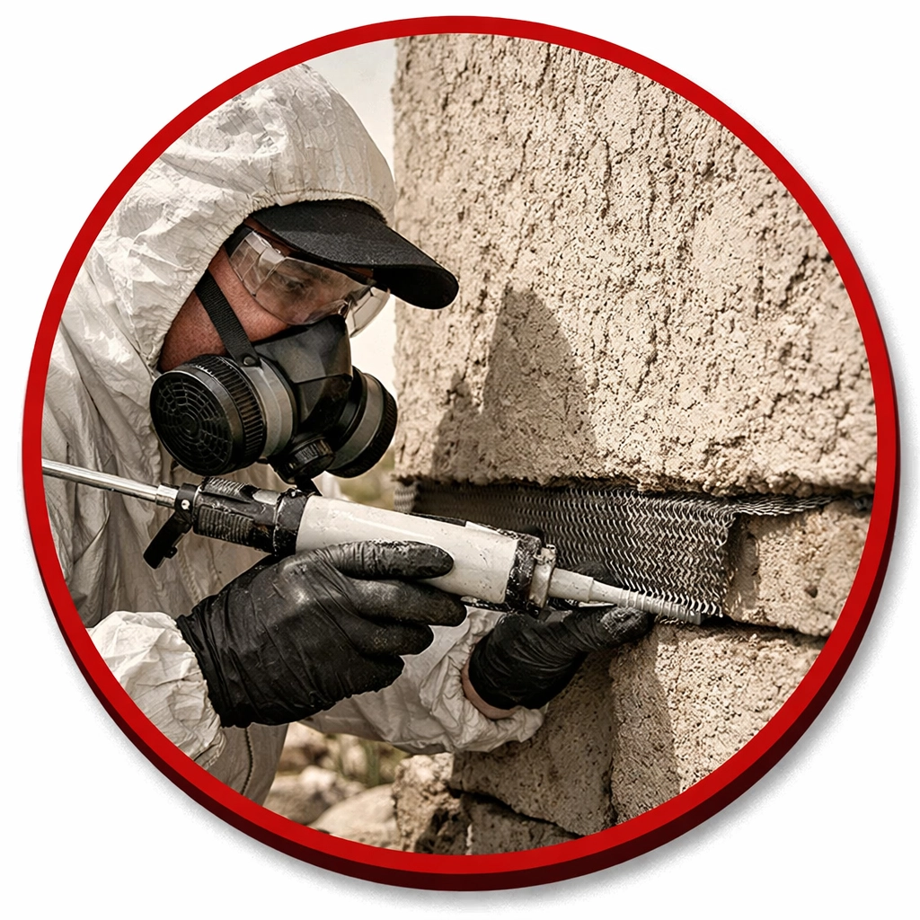 Professional applying a targeted treatment at a masonry wall