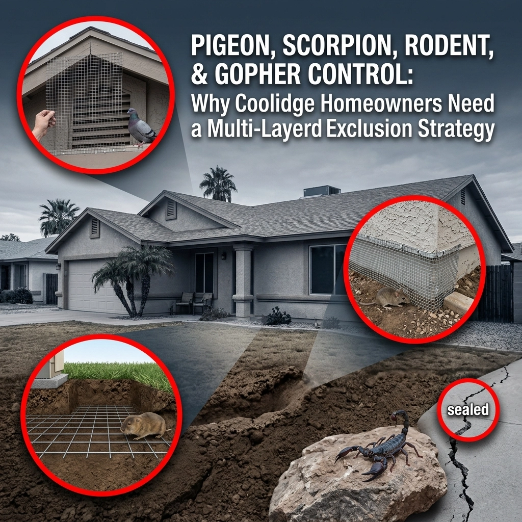 Pigeon, Scorpion, Rodent, and Gopher Control: Why Coolidge Homeowners Need a Multi-Layered Exclusion Strategy